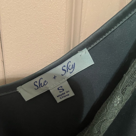 She and sky silky tank top with lace detail - Picture 1 of 2